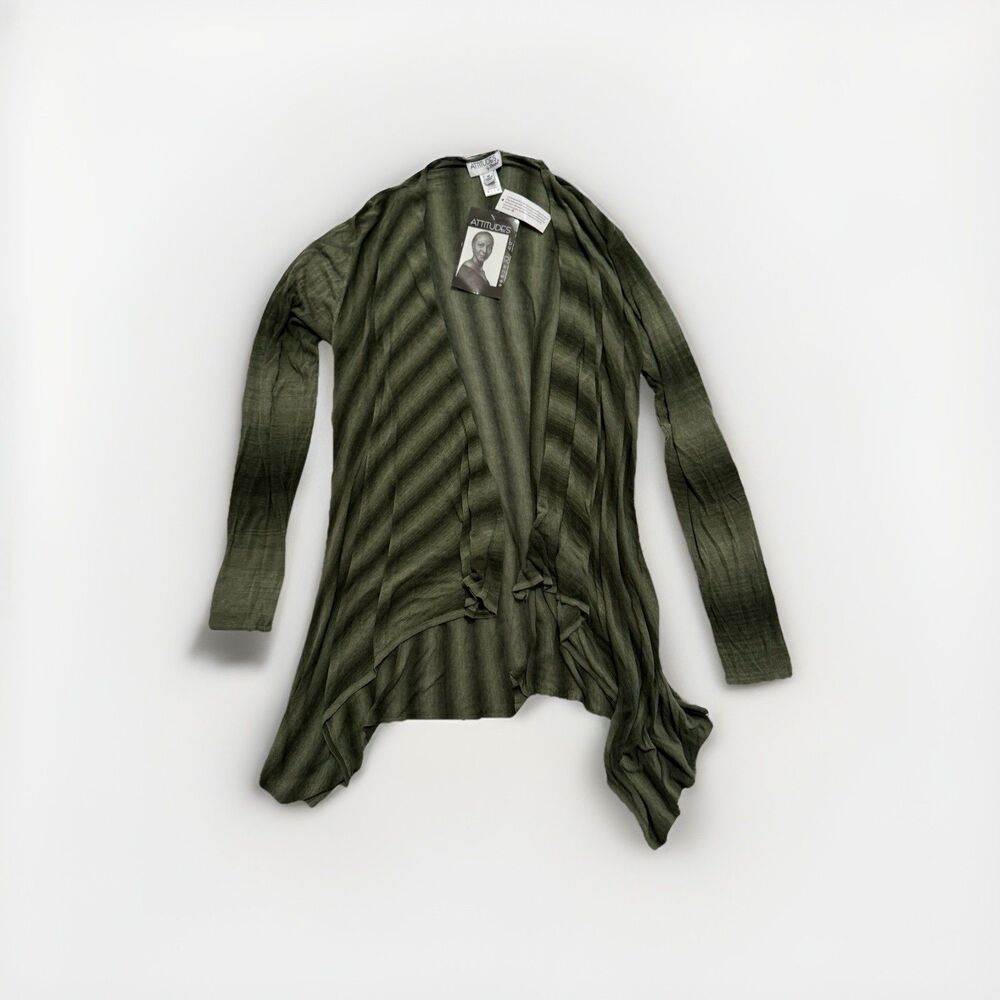 Attitudes by Renee Medium Open Drape Front Two Tone Green Cardigan Long Light